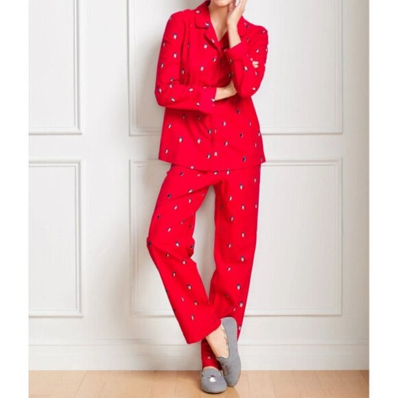 Talbots Womens Flannel Pajamas Size L Dancing Penguins Top & Pants 2 Piece NEW - Picture 5 of 12